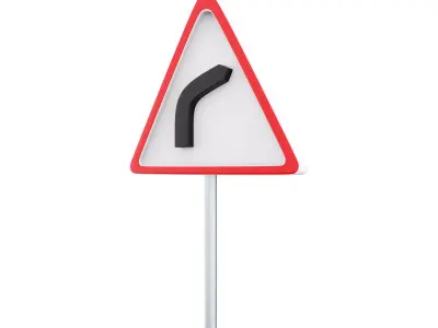  3d cartoon right-hand bend ahead road sign icon 3D model