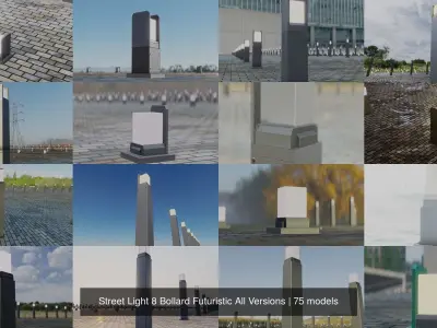 Street Light 8 Bollard All Versions 3D Model Pack