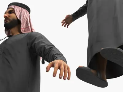  Arabian Man in Black Kandura A Pose 