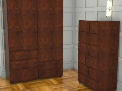 walnut wardrobe h200 w135 d60 cm Low-poly 3D model