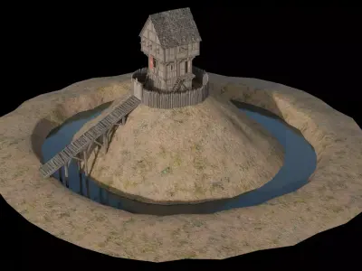 Early Medieval Norman Wooden Donjon Motte-and-Bailey Keep Low-poly 3D model