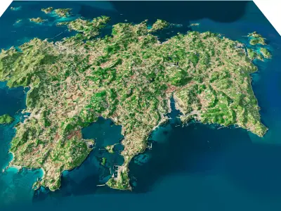 Iki Island Island full 3d model terrain Low-poly 3D model