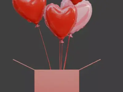 Valentine s Heart Balloon Gift Box Low-poly 3D model