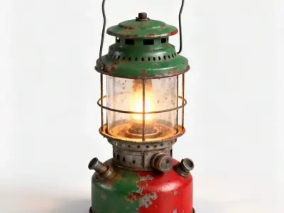 Vintage Rusted Camping Lantern 3D Model  Old Gas Lamp Low-poly 3D model