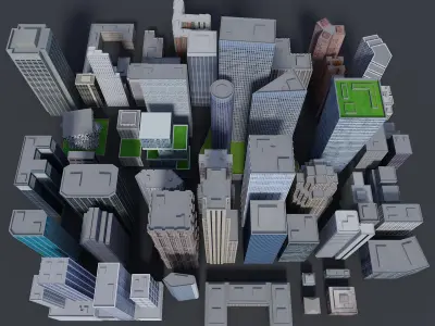 City Downtown Skyscraper Low-poly 3D model