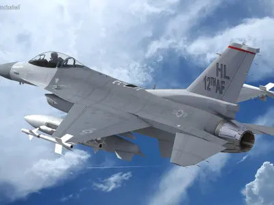  Fighter F-16 with Pilot and Missile Launcher LAU-129 Rigged for Cinema 4D 