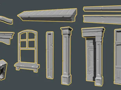 Brick building constructor Low-poly 3D model