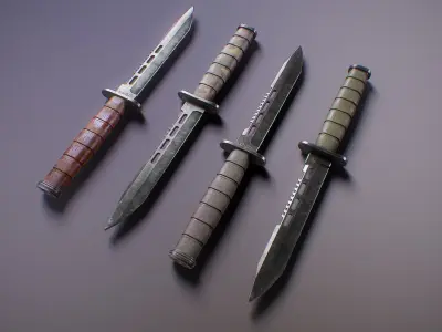 PBR Futuristic Kabar Combat Knife Set Low-poly 3D model