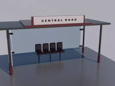 Bus and Tram Stop with a shelter 3D model