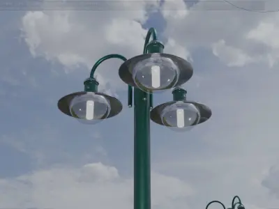 Street Light -7- Moss Green Version -3 Lamps-  Low-poly 3D model