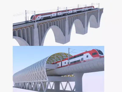 Stadler Kiss USA station viaduct 3D Model Pack