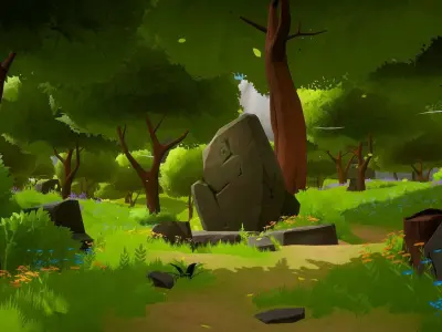 Stylized Nature with Ruins Low-poly 3D model