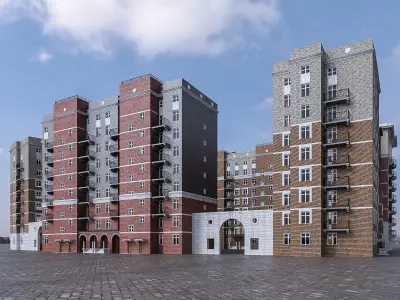 Apartment Buildings 02  Low-poly 3D model