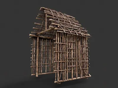 Primitive Wood Stick Jungle Shelter 2  Low-poly 3D model