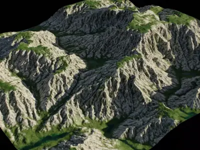Realistic Rocky Grassland 3D Terrain Environment  Low-poly 3D model