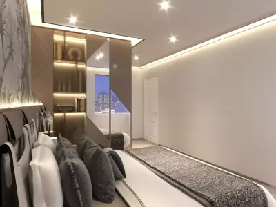 bedroom modern with walls and lighting 3D model