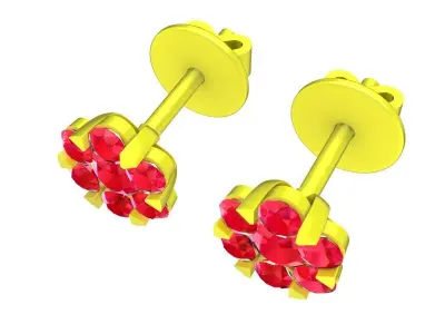 Classic Ruby Flower Stud Earrings for Women 5892 3D print model