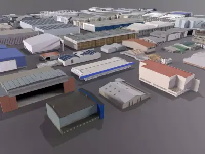 Background Hangars Pack With LODs Low-poly 3D model