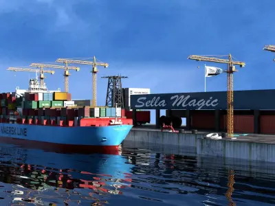 Cargo port Container Ship Low-poly 3D model