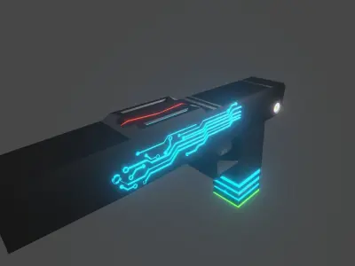 Low poly gun with neon lights Low-poly 3D model