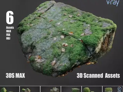Mossy stones bundle B Low-poly 3D model