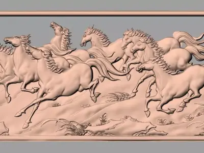 8 horse 3D Relief model STL Format used for CNC Engraving E610 3D model