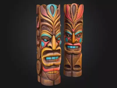 Ancient Tiki Totem beautiful wooden Low-poly 3D model