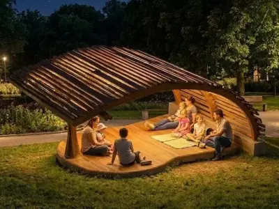 Rustic Organic Cantilever Pavilion Woven Timber Shelter Low-poly 3D model