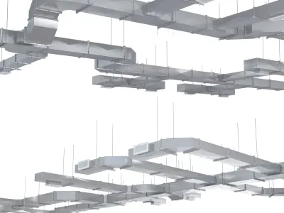 Ventilation system with pipes and fittings 3D model