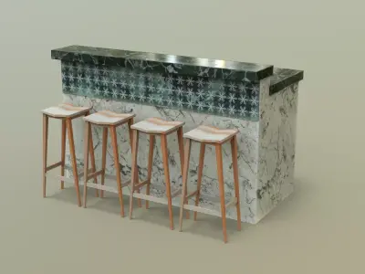 Kitchen Counter with Stool Low-poly 3D model