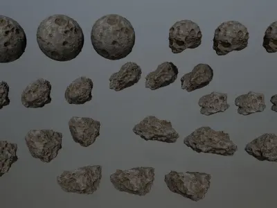 Asteroid Set rocks and stones Low-poly 3D model
