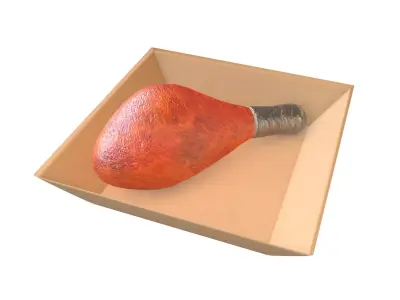 Turkey Leg With Plate v1 001 Low-poly 3D model