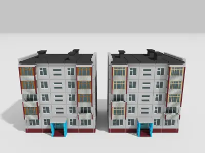 Khrushchyovka Apartment Soviet Era Building Low Poly Voxel Low-poly 3D model
