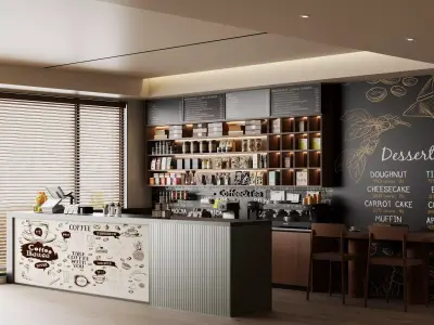 Modern coffee shop counter Low-poly 3D model