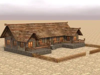 Low Poly Medieval Village House Low-poly 3D model