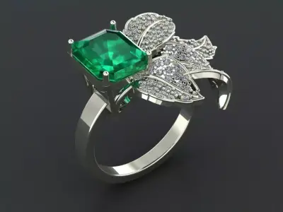 Emerald ring with leaves  3D print model