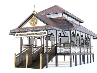 Wooden Architecture Traditional Dayak Mosque Room Prayer  3D model