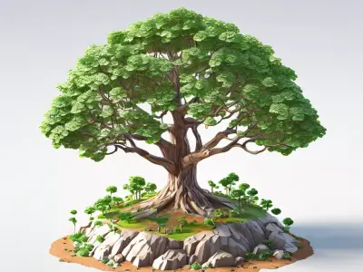 Stylized Giant Tree Island Diorama Low-poly 3D model
