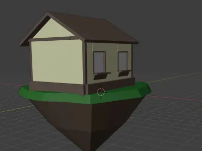 House on an island with interior Low-poly 3D model