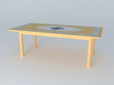 Dinning Table Birch (light wood grain) with Marble Inlay 3D model