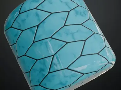 Luxury Glossy Cyan Marble Shield Mosaic Tiles PBR Seamless Texture
