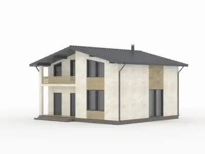 A modern residential house with a slanted roof 3D model