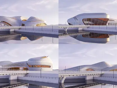 Futuristic building collection 4x 12 3D Model Pack