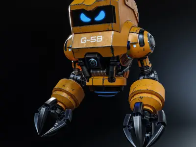 Cute Space Robot Rigged G-58 Yellow 3D model