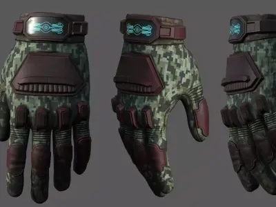 Gloves military human fantasy scifi cloth protection camouflage  Low-poly 3D model