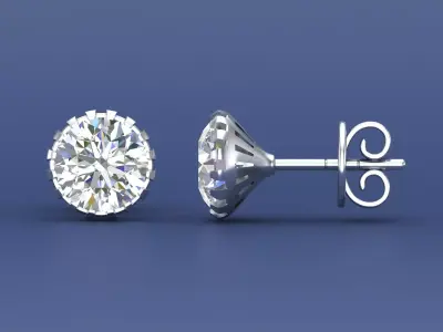 Classic 8mm Round Solitaire Stud Earring 3D CAD Jewelry Design 3D print model