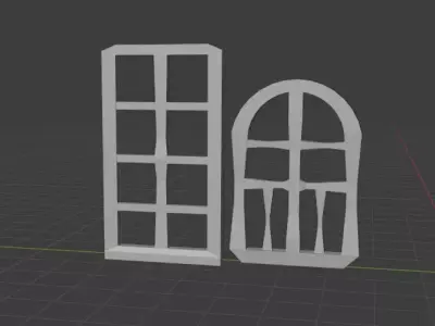 Low poly windows pair of doors and Low-poly 3D model