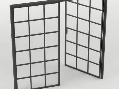 Double Glass Door  with rectangular  36 squares Low-poly 3D model