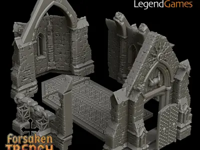 LegendGames Ruined Gothic Chapel Trench Crusade Terrain 3D print model