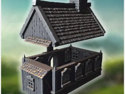Small wooden cottage with stone foundation detailed shingled roo 3D print model